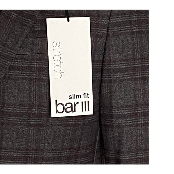 Bar III Men's 36R Slim Fit Sport Coat Stretch Unlined Brown Plaid NEW - Picture 8 of 12